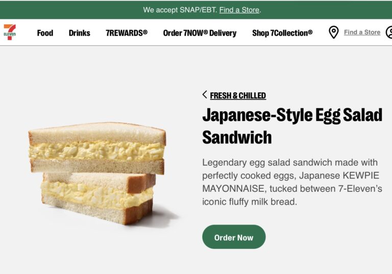 Japanese style egg sandwitch made with Kewpie Mayonnaise sold at 7 eleven